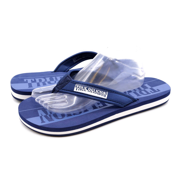 True Religion Sandals Mens 13 Austeen Blue Fabric Thongs Flip Flops Slip On - Picture 1 of 10